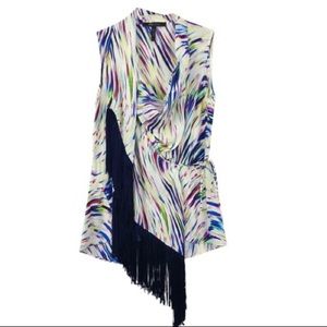 BCBGMAXAZRIA Multicolor Print Fringe silk tank.NWT
